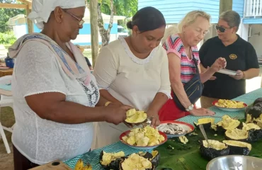 preparing grilled breadfruit